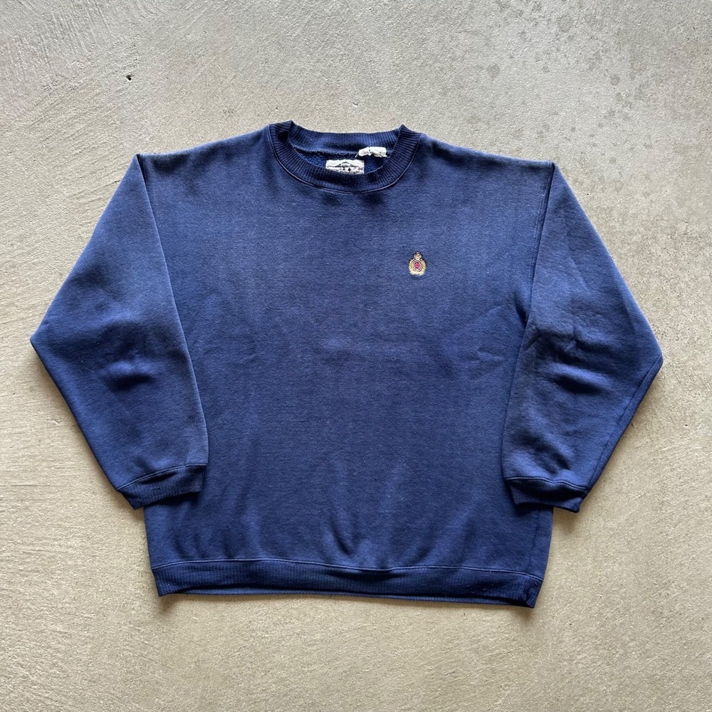 Vintage 90s Bugle Boy Sweatshirt Size Large Faded Navy Blue Surf Skate Crewneck